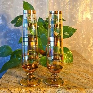 Vintage MCM tapered bud vase with gold strips